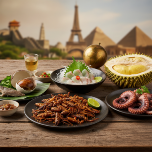 Leia mais sobre o artigo Gastronomia Exótica: Pratos Típicos Que Você Precisa Ter Coragem Para Provar Pelo Mundo 🌍