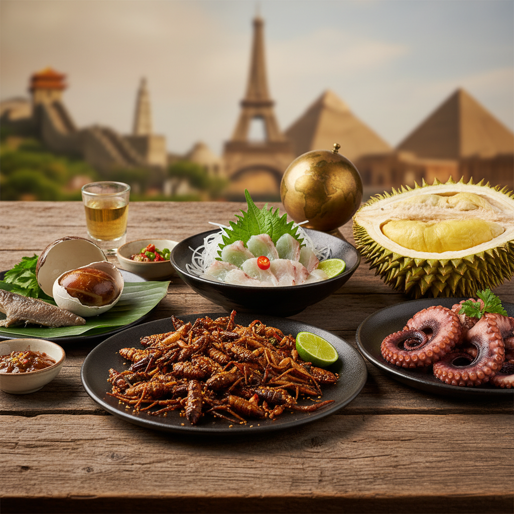 Leia mais sobre o artigo Gastronomia Exótica: Pratos Típicos Que Você Precisa Ter Coragem Para Provar Pelo Mundo 🌍